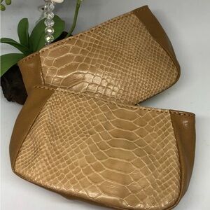 (2) Estee Lauder Tan Faux Snake Skin Cosmetic Bag Set